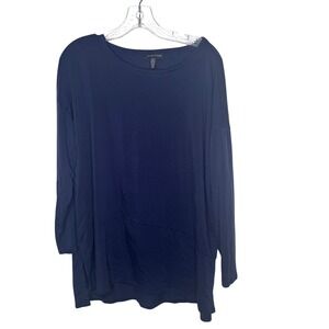 Eileen Fisher Navy Blue Tencel Spandex Boat Neck Long Sleeve Tunic Top S/M